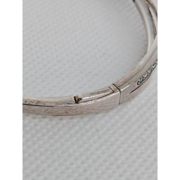 Pandora Sterling Silver 925 Twisted Clear CZ Hinged Bangle Bracelet Size 3 7.5" - Picture 4 of 6